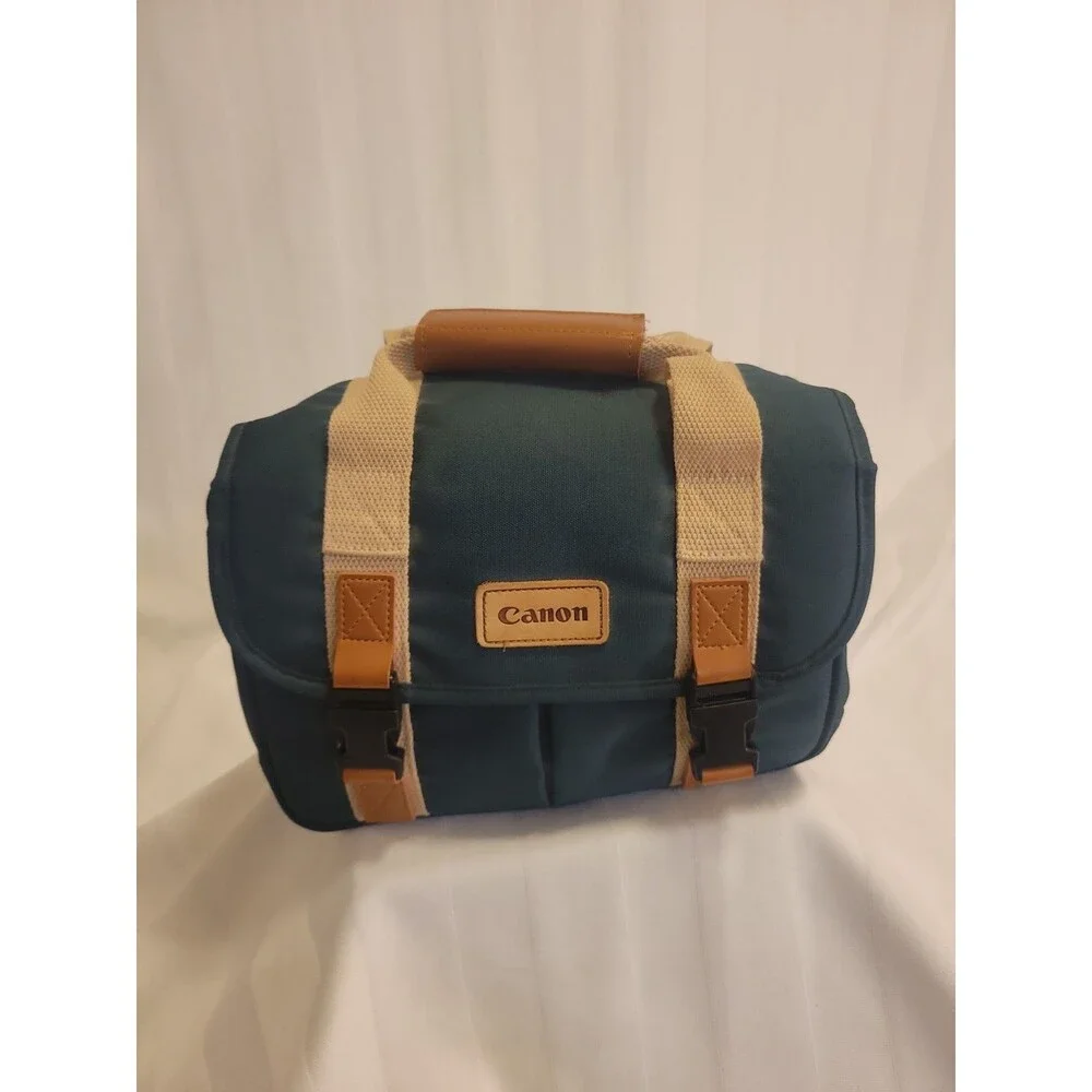 Vtg Canon Camera Bag Organizer Green Pocket Shoulder Strap Carry Case Korea Euc